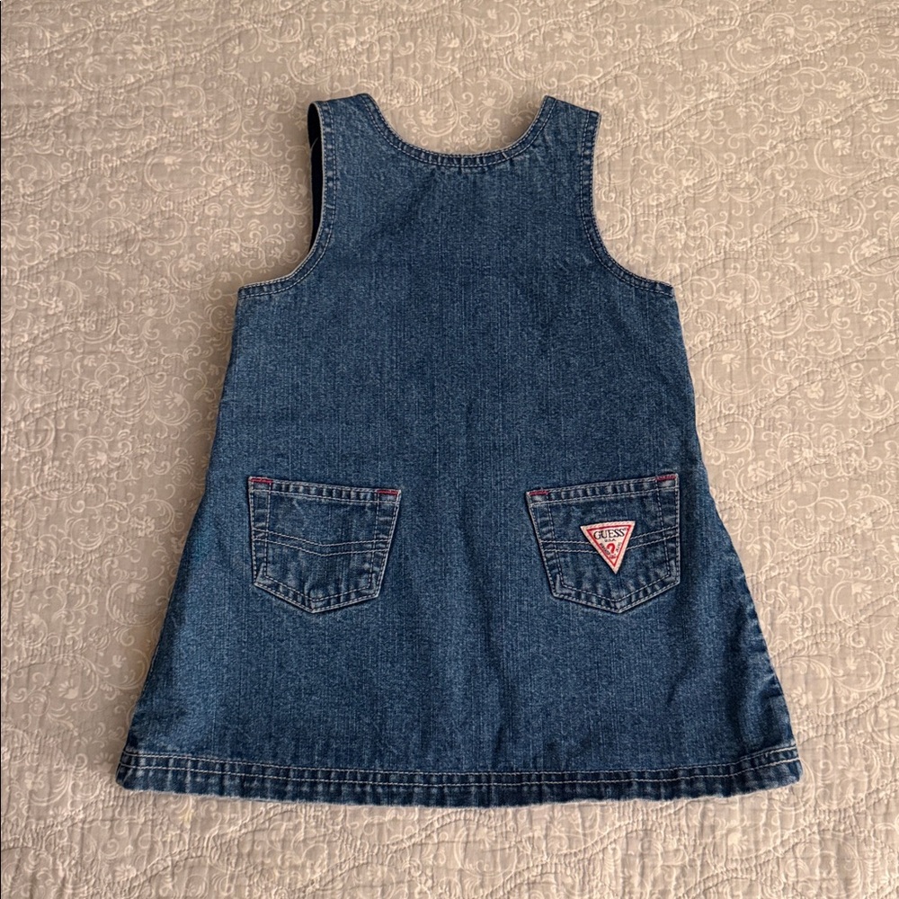 Vintage Baby Guess Denim Jumper Dress with Red Embroidery - Picture 2 of 3